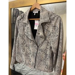 Women’s Snake-Print Suede Moto Jacket
